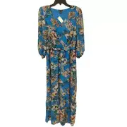 Nina Leonard Dress, Blue Floral Print, M