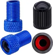 MEAJOO 2PCS Presta Valve Adapter, Aluminum Convert Presta to Schrader Adaptor, Inflate Tire Using Standard Pump or Air Compressor for Bikes, 2 x Black Tire Valve Caps(Reticulated Grain Style, Blue)