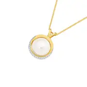9ct 12mm Cultured Mabe Pearl With Diamond Pendant in White