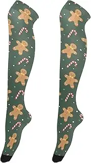 [Caihoyu] Women Soft Thigh High Socks Fashionable Long Boot Stockings High-Knee Stocking for Halloween Christmas Gingerbread, Christmas Gingerbread
