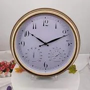 Waterproof Outdoor Clock, 15 Inch Waterproof Retro Outdoor Clock Garden Hygrometer with Thermometer Wall Clock Outdoor Garden Clocks with Waterproof Ring and Waterproof Cover