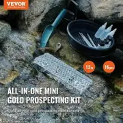 Gold Panning Kit With Mini Sluice Box, 12" Aluminum Gold Mining Equipment, 16 PCS Gold Prospecting Kit with Gold Pan, Classifier Screen, Separating Magnet, Drawstring Backpack and Accessories
