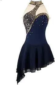 [Zagitova] Ice Figure Skating Dress for Girls Patchwork Women Team Competition Practise Dance Outfit with Shiny Rhinestone