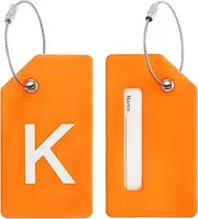 uxcell Initial Luggage Tags, 2 Pcs Silicone Suitcase Tag Identifier ID Card Holder Unique Luggage Name Tags with Stainless Steel Loop, Letter K, Orange