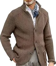 [Generic] Mens Blazer Knit Cardigan Sweater Stand Collar Button Down Winter Sweaters Lightweight Men Blazer Cardigan，Big & Tall