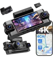 4K 360° DashCam for Cars,4 Channel Car Dash Cam Front and Rear Inside with 128GB