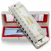 EASTTOP 10Holes Harmonica Diatonic Blues Harmonica Key of C/G/A with White Cover