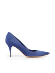 Blue Suede Pointed Toe Slip On Pumps