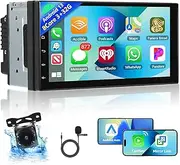 8 core 3+32G Double Din GPS Car Stereo with Wireless Carplay Android Auto,7 inch Touchscreen Car Radio with Bluetooth WiFi GPS DSP FM Radio Receiver Support Optional Home Page 3D Car Model