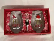 Mr and Mrs Claus Christmas Stemless Wine Glass Set with Wine Topper 20oz NIB