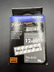 Brother P-Touch Tape Cassette For Label Printer - Black On Clear Tape 12mm - 8m