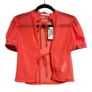 UO Urban Outfitters Britney Sheer Tie Front Cropped Top High Neck NWT Size XS
