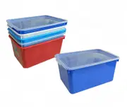 SMARTLINK 3PCS 20L Multi Colour Stackable Plastic Storage Boxes with Lid Box Tubs 46.5x31.5x21cm