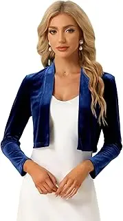 [Allegra K] Velvet Shrug for Women's Long Sleeve Open Front Cardigan Cropped Bolero Jacket