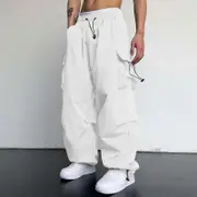 Yoxier Men'S Workwear Sweatpants Casual Parachute High Waist Jogging Pants Men'S Sweatpants Casual Pants Casual Wear Pantalones Hombre white M