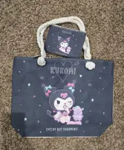 New Hello Kitty Kuromi Zip Tote Bag with Coin Pouch and Rope Handles