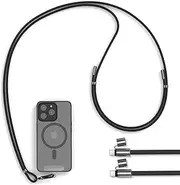 4smarts Phone Lanyard with USB-C Cable - Adjustable Crossbody Neck/Wrist Strap, 60W Fast Charging, 480 Mbps Data Transfer, Universal Cell Phone Strap Compatible with iPhone 16/15, Samsung, Black