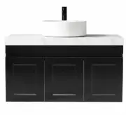 HAMPTON MATTE BLACK 900MM WALL HUNG BATHROOM VANITY CABINET STONE/CERAMIC TOP