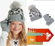 Justice Girls Sequin Beanie Hat with Pom and Gloves, 2-Piece Set SILVER NEW