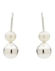 [Barcs] Mini Metal and Pearl Drop Earrings in Silver
