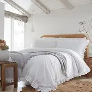 Appletree Loft - Cassia Frill - 100% Cotton Duvet Cover Set - King Bed Size in White