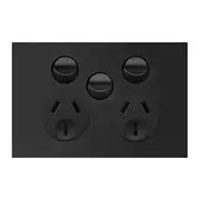 Hager WBQP2XS-MB Finesse Series Double Powerpoint, Switchplug Combination, With Extra Switch, Single Pole, Flush, Horizontal, 250V 10 Amps, 3 Pin, Matt Black