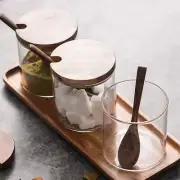 1X Glass Seasoning Jar Spice Container Salt Jars Condiment Pot W/Lid and Spoon