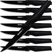 Astercook Steak Knives, Steak Knives Set of 8, Dishwasher Safe High Carbon Stainless Steel Serrated Steak Knife, Black