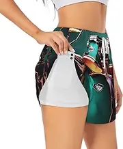 [WURTON] Cool Drum Set Print Exercise Gym Workout Shorts Women's Athletic Shorts Dual-Layered Yoga Running Shorts