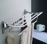 Wall Mounted Chrome Bathroom Foldable Towel Rack Shelf Rails Double Bar Hangers