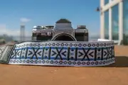 Stunning White, Blue, and Black Geometric Pattern Hippie-inspired Camera Strap
