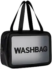 [Risipu] Toiletry Bags for Women，Cosmetics Storage and Water Resistant Clear Wash Bag Two Large Sizes Airport Airline Travel Essential(2 Sizes), Black, L, Modern Simplicity