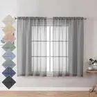 Grey Sheer Curtains 45 Inch Length 2 30"W x 45"L (Pack of 2) Grey-texture