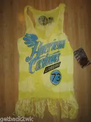 NEW* AFFLICTION TANK SHIRT TOP LADIES S Yellow Fringe American Customs