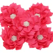 3.5" Rhinestone Pearl Chiffon Flower, 5 Pcs Sewing Fabric Appliques, Rose Red