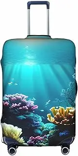 [HTTUP] Underwater Scenery Print Practical Elastic Washable Travel Luggage Cover with Concealed Zipper for Suitcases, White, Medium