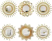 Namalu 6 Pcs Mirrors for Wall Decor, Small Circle Sun Mirrors Espejos Decorative Wall Art Entryway Mirror Hanging Circle Mirror for Wall Home Decor Bathroom Bedroom Living Room (Gold,Elegant)