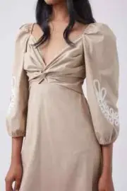 DECJUBA Natalie Applique Cotton Midi Dress in Shortbread Size 16 RRp $179.95