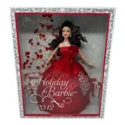2012 Holiday Barbie Brunette Brown Black Hair Variant Red Silver Dress NRFB