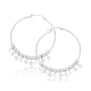 Sterling Silver 40 mm Star Clover Crescent Hoop Earrings