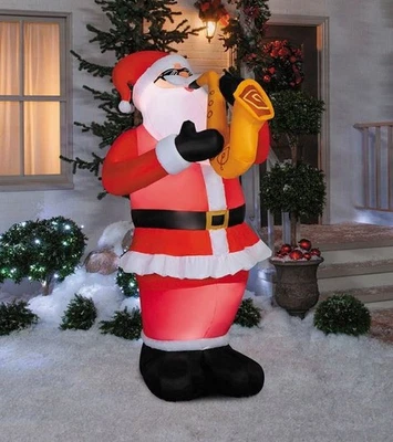 6 FT ANIMATED SANTA CLAUS PLAYING SAXOPHONE WITH SOUND Airblown Yard Inflatable