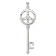 Sterling Silver Cz Large Peace Sign Key Pendant
