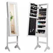 Jewellery Cabinet Storage Organiser Box with mirror- White