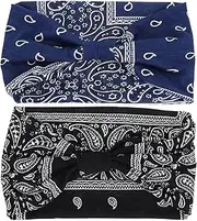 [Gogogmee] 2Pcs Moisture Wicking Headbands for Women Elastic Sweat Wicking Sports Headbands Comfortable and Stretchy Design for Gym Yoga Running and Workout Activities