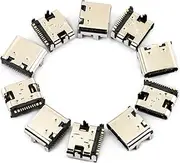 USB Type C 3.1 Female Socket 16Pins Solder Connector Jack Port for Electronics Power Port Replacement or DIY Projects (Pack of 10pcs)