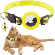 Airtag Cat Collar, Airtag Dog Collar, Adjustable Cat Collar Safety Buckle with Bell, Alarm GPS Tracking Device, Lightweight, Shockproof, Waterproof, Dustproof, Anti-Lost, Cute (Yellow)