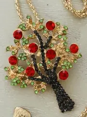 Betsey Johnson Red Rhinestone Hope Crystal Tree Of Life Pendant Necklace NWT