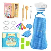 Boys Toys Gifts Age 2-6, Toddler Apron for Kids, 20 Pcs Cooking Toys for 2 Blue