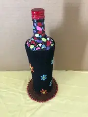 Home decor hand decorated fabric/paint art glass bottle Bar ware Window display.