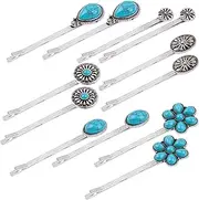 RP Remarkable Power, 12 Pack Turquoise Flowers Hair Clips Western Retro Barrette for Women